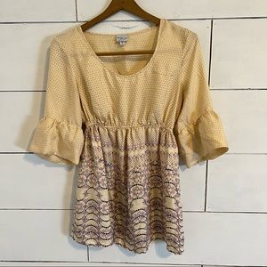 Mimi Maternity 100% Silk Bell Sleeve Top Empire Waist Top. Size Medium.